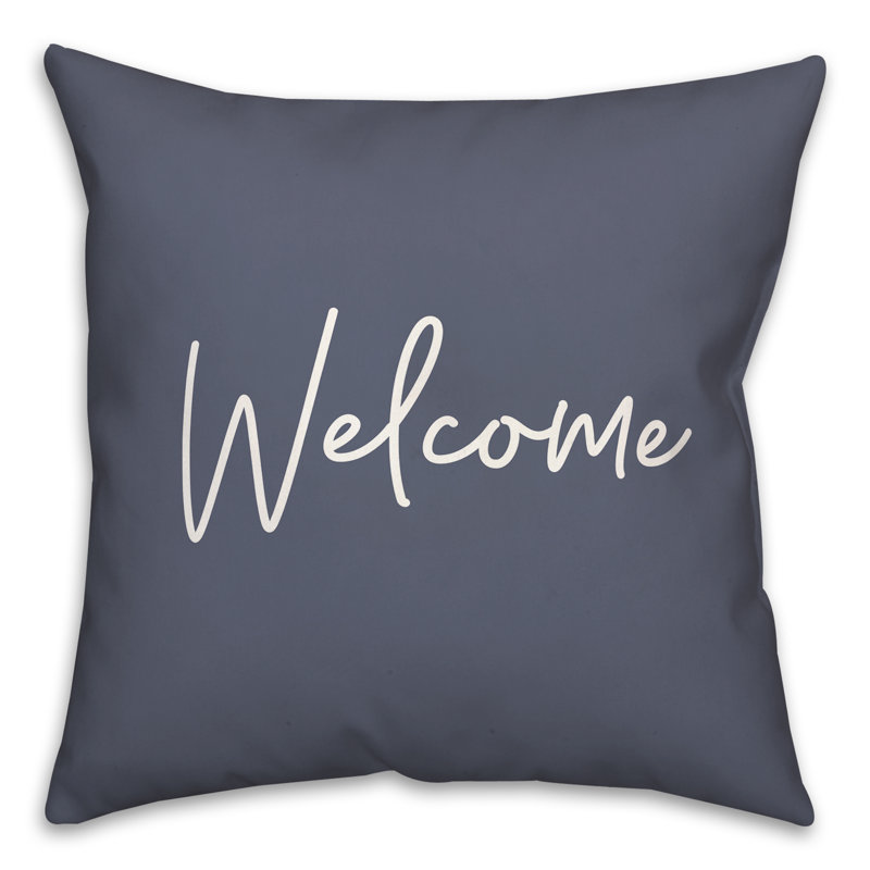 Welcome Script 6 Outdoor Square Pillow Cover & Insert, Blue, 16" x 16"
