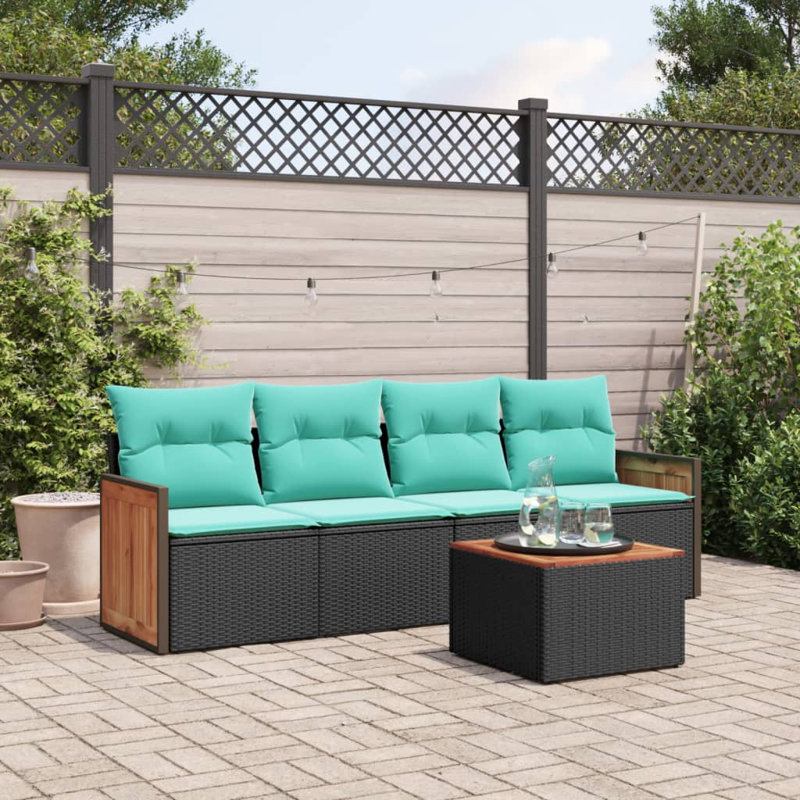  Ensemble de canapé de patio 5 pièces avec coussins en rotin de polyester noir