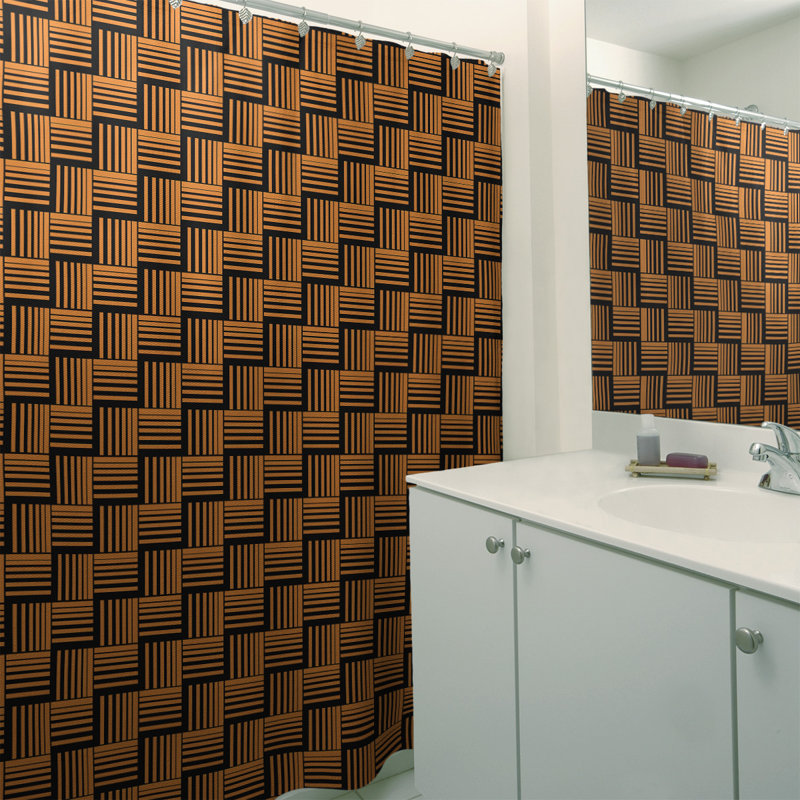 Rideau de douche simple basketweave rayures classic, Orange / Noir