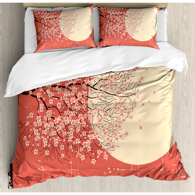 Eclectic Polyester Floral Duvet Cover, Queen Duvet Cover + 2 Standard Shams