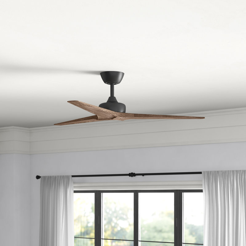 Chisel Indoor/Outdoor Smart Wooden Ceiling Fan with Remote, Matte Black, Walnut, 52" Wide