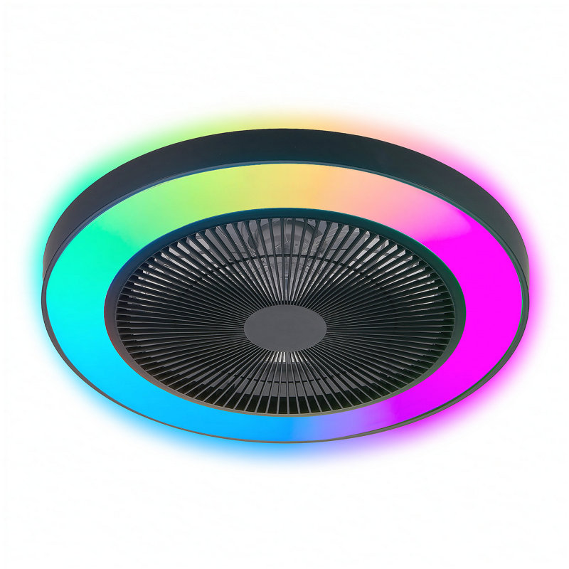 19-inch Black Ceiling Fan Light with LED RGB – Dimmable & Color-Changing, APP & Remote Control, Modern Smart Ceiling Fan for Living Room, Bedroom, and Dining Room (Silent/6-Speed/Reversible/DC Motor)