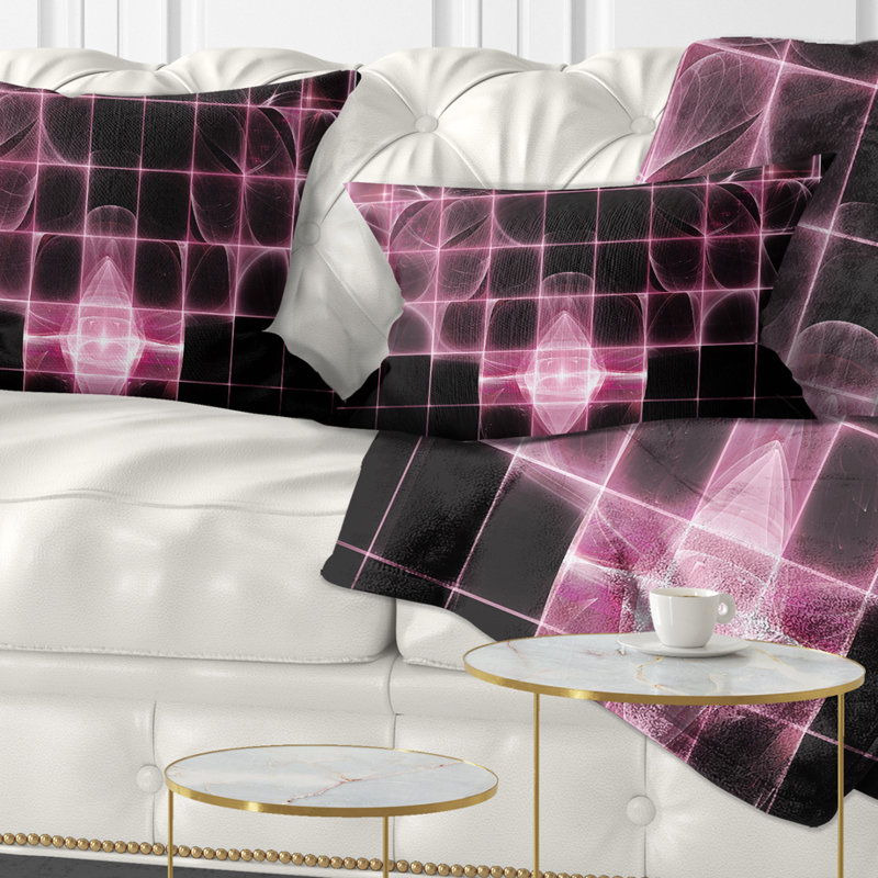 Pink Bat Outline on Radar - Abstract Printed Pillow
