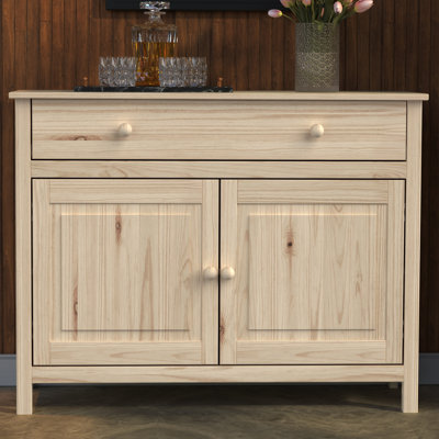 Pine Wood Sideboard & Buffet: 43.89" Wide with 2 Doors and 1 Drawer - Enhance Your Space