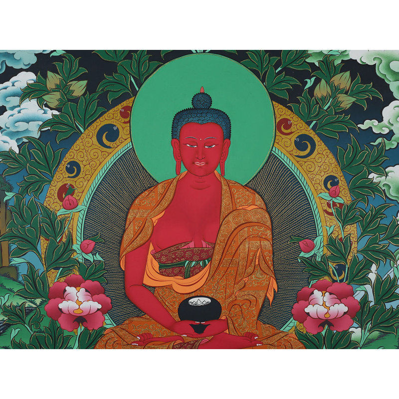Bouddha tibétain Amitabh avec Lokeshvara (Thangka sans brocart)