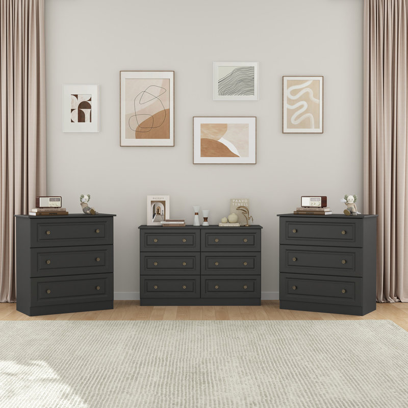 Ensemble de chambre à coucher 3 pièces Peiffer: commode à 6 tiroirs, commode à 3 tiroirs et commode à 3 tiroirs (ensemble de 3)