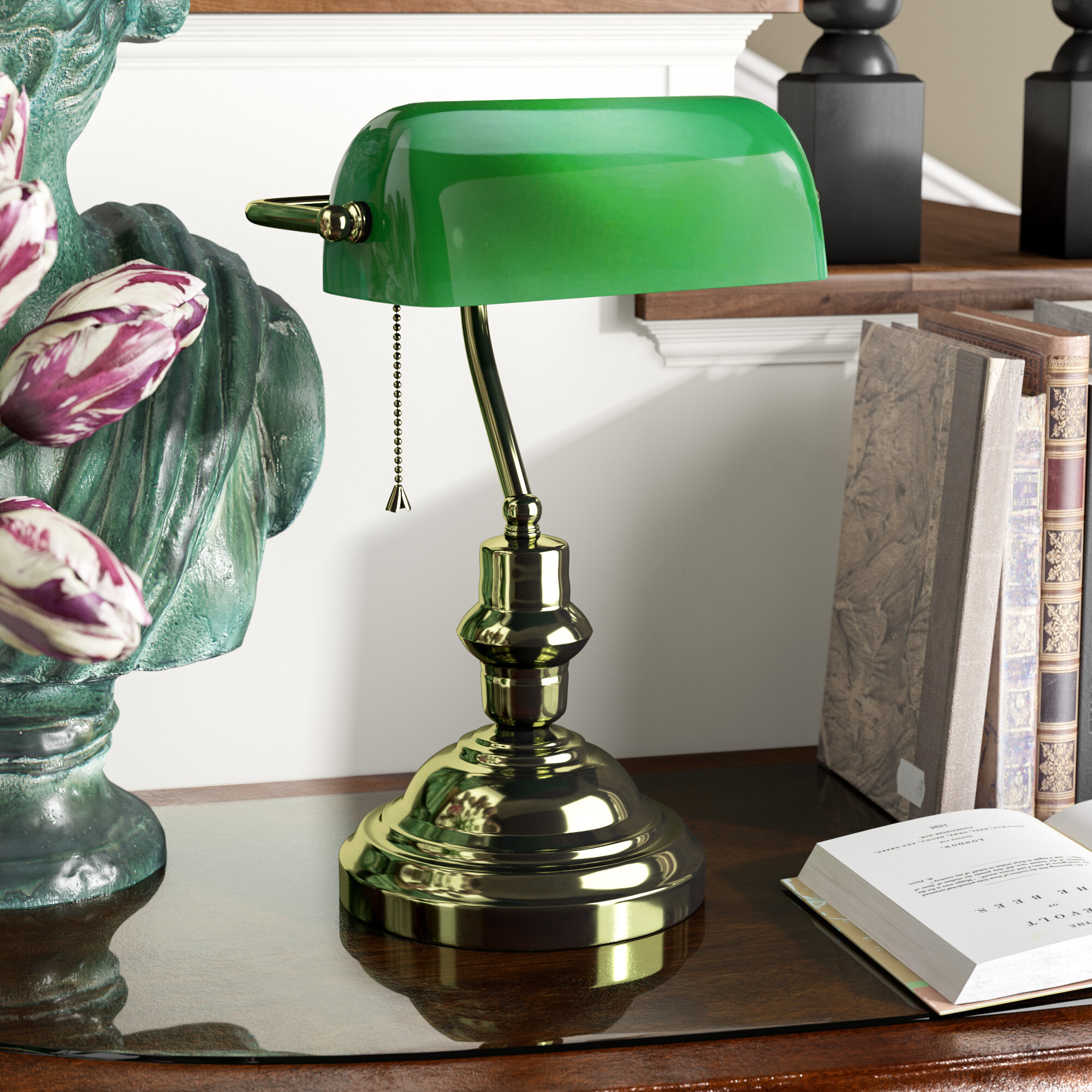Retro Bankers Lamp Traditional Style Table Lamp Green Glass Shade Banker's  Metal Desk Lamp for Living Room Office Study Reading,E27 : : Tools  & Home Improvement