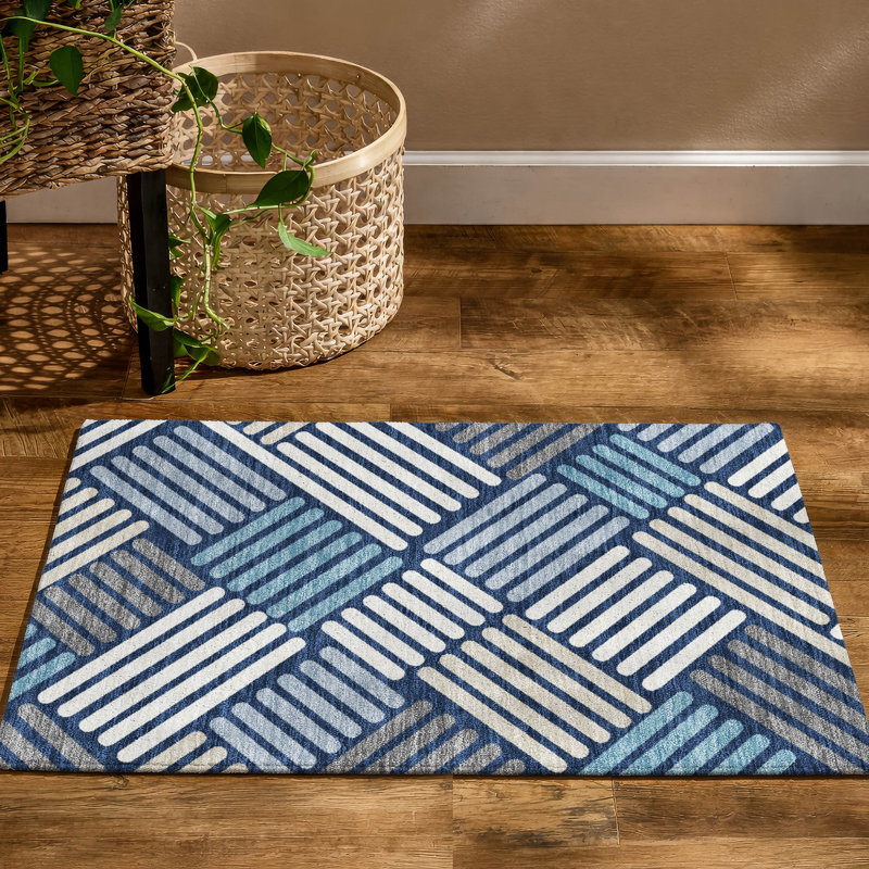 Premium Machine Washable Mayfield AMF2339 Geometric Rug, 1'8" x 2'6", Navy