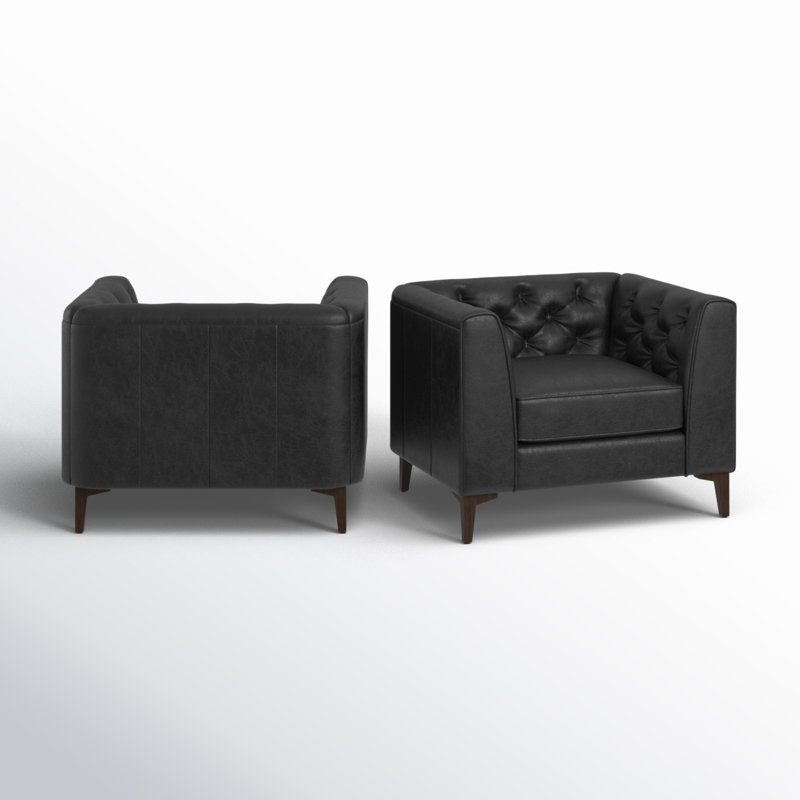Essex Full-Grain Genuine Italian Leather Lounge Chair, Onyx Black Genuine Leather