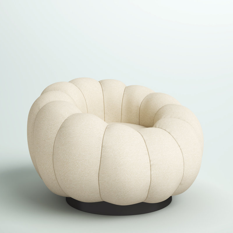 Humberto Upholstered Swivel Accent Chair, White 100% Polyester
