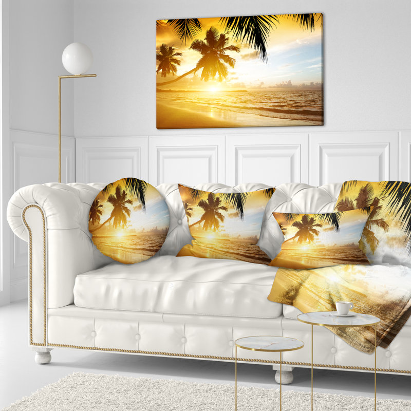 Coucher de soleil sur la mer des Caraïbes - coussin à imprimé paysage, Rectangulaire, 12 po x 20 po