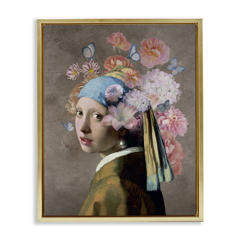 «Classic Portrait with Flowers Floater» par Reinders, H 21 po x l 17 po, Cadre flottant métallique doré