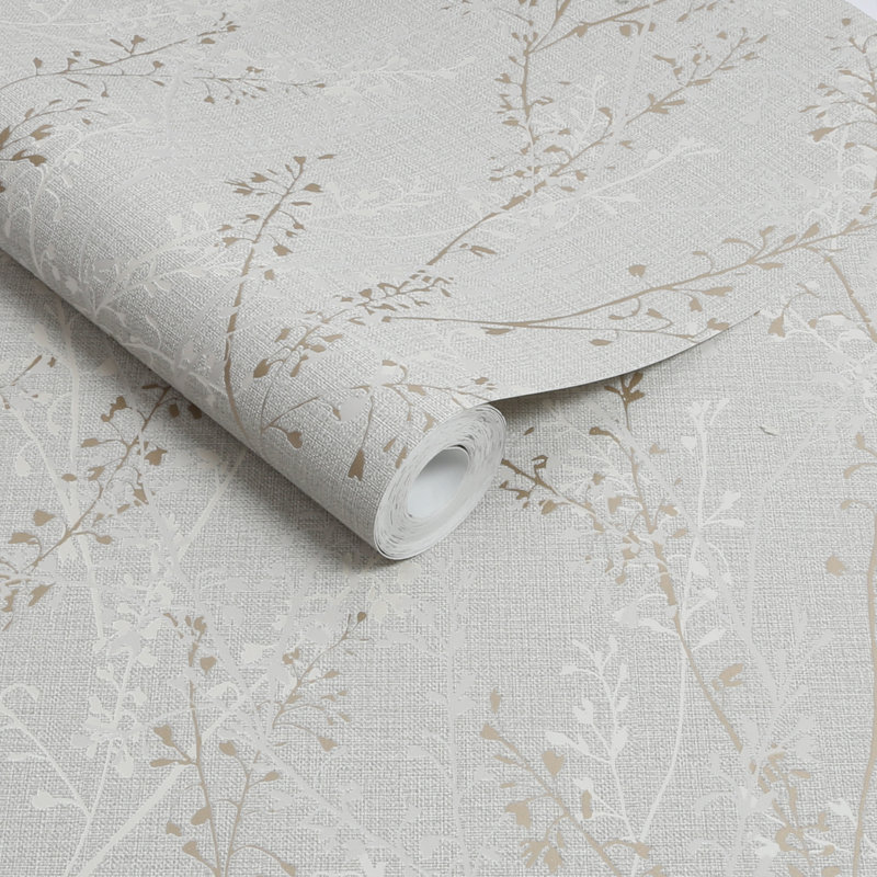 Boutique Breeze Sprig Floral Wallpaper, Grey