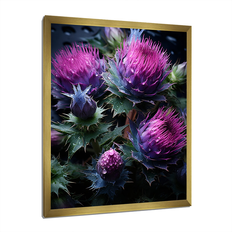 Magin mauve majestueux chardon II sur toile, H 32 po x l 24 po x P 1 po, Encadrement doré