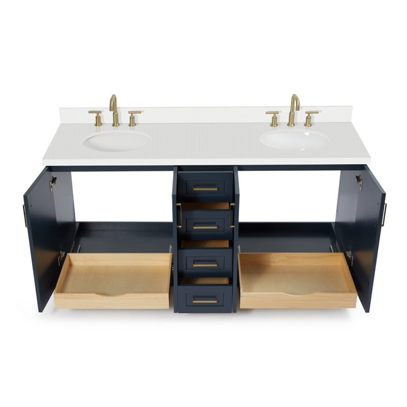 73 IN.  Single Bathroom Vanity, Oval, Midnight Blue,  White Quartz