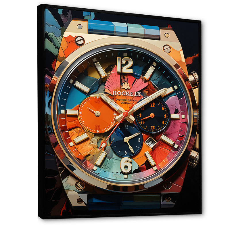 Titanium Luxury Watch - Art mural sur toile tendance, H 44 po x l 34 po x P 1,5 po, Cadre flottant noir