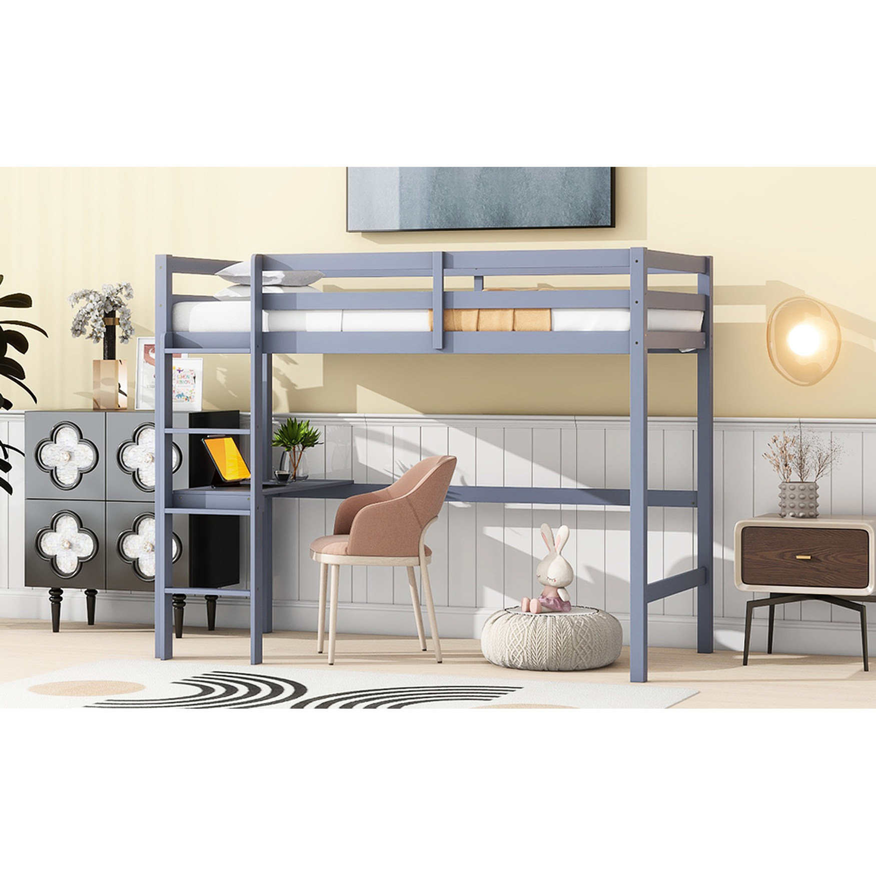 Latitude Run® Grey Twin Loft Bed With Desk And Guardrail, Crafted ...