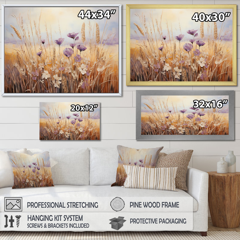 Minimalisme prairie magique IV sur toile, Cadre simple blanc, H 16 po x l 32 po x P 1 po