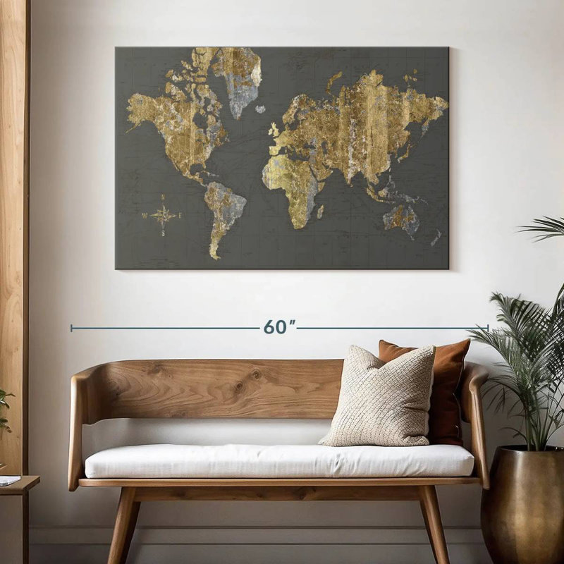 Aliaz Gilded Map Gray, 32" H x 48" W