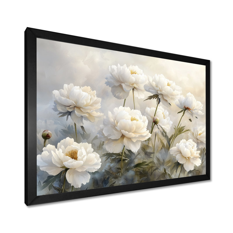 Iphigénia pivoines dans la brume de basse-cour I - pivoines, art mural pour le salon, Reproduction encadrée d'une seule photo