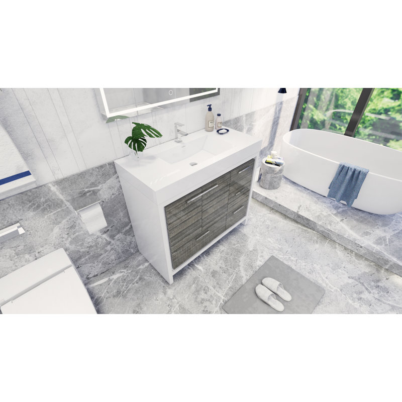Meuble-lavabo simple 42 po Charmante, Gris cendré ultrabrillant, Chrome