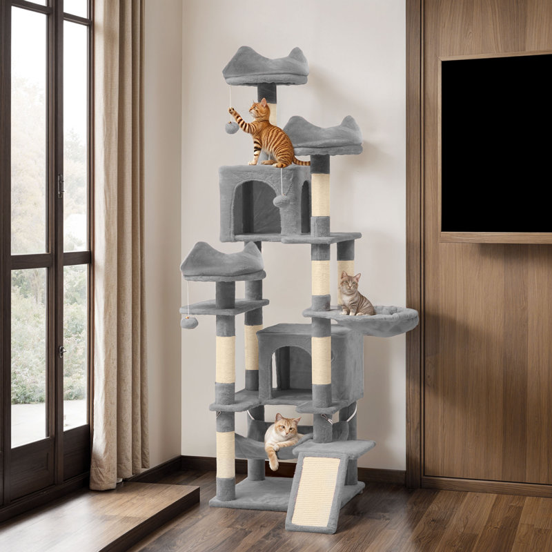 Tour pour arbre à chat à niveaux multiples 74,8 po, Gris clair