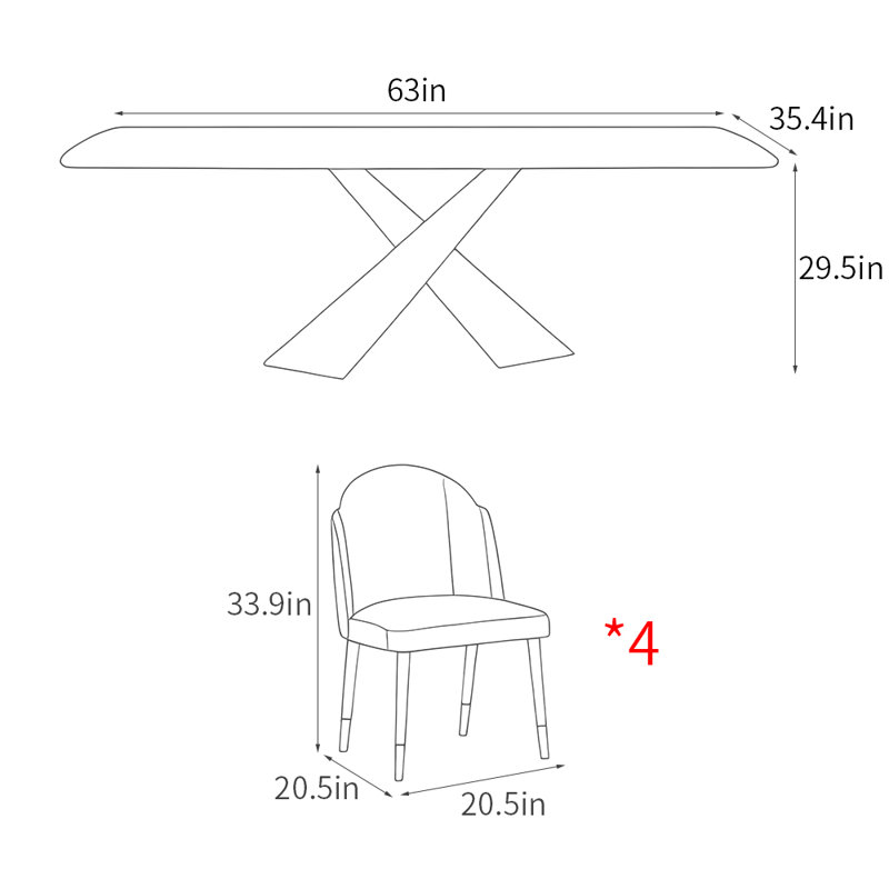 Italian style luxury rectangular dining table sets, 29.5"H x 63"L x 35.4"W