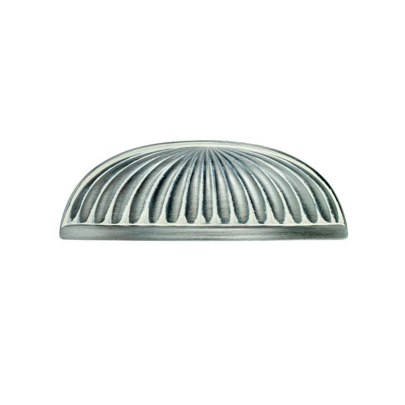 Vintage Pewter Scalloped Cup Pull Set with Mounting Hardware