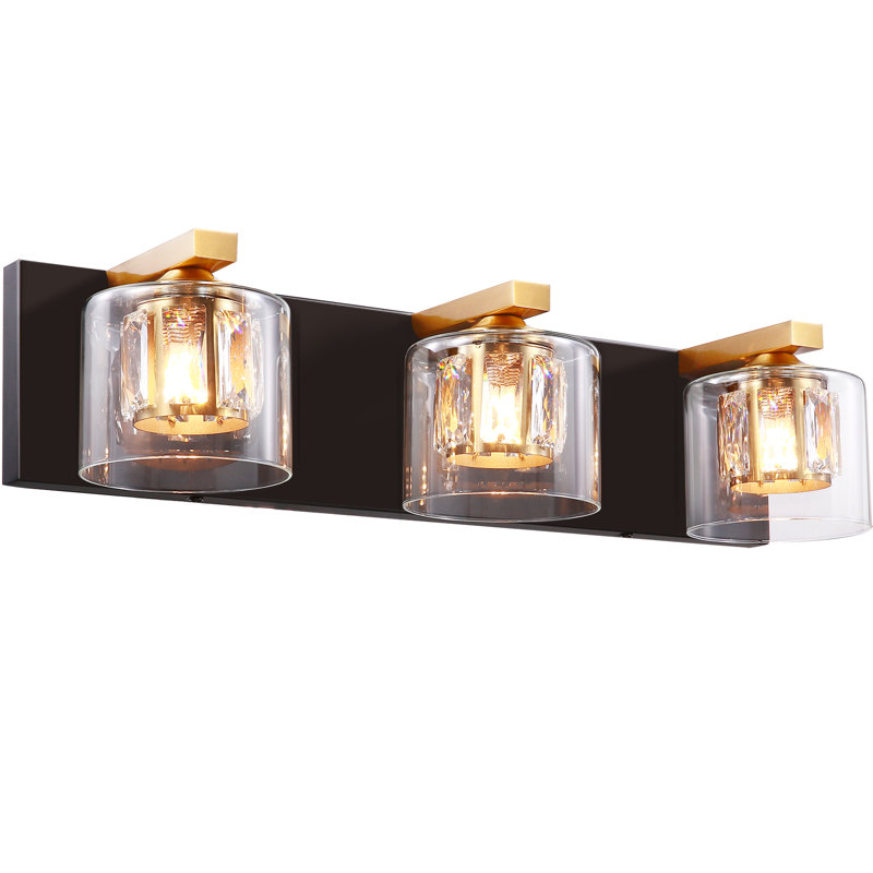 Delvon  3-Light Vanity Wall Sconce with Clear Glass and Crystal Accents – Stylish Lighting for Hallways and Bedrooms