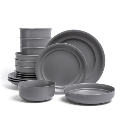 over&back Rimmed 16-Piece Semi Hand-Finished Stoneware Dinnerware Set, Service for 4