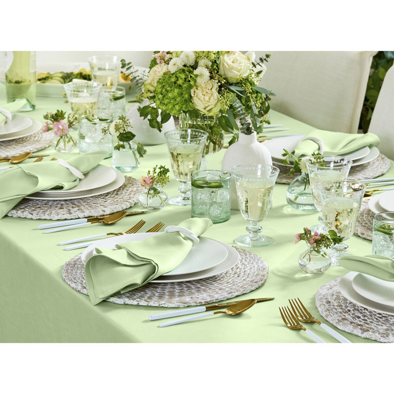 Fete - 100% Pure Linen Table Throw, Pastel Green, Solid Color