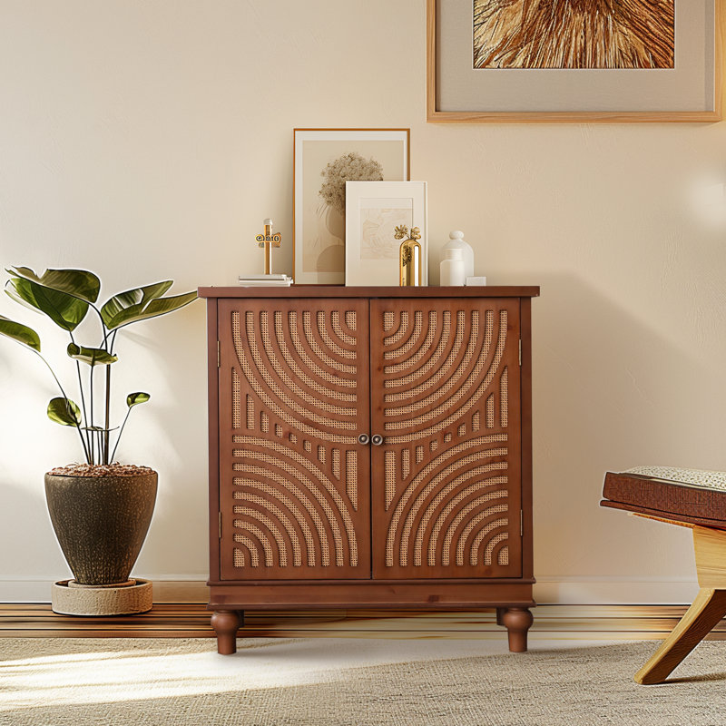 2-door Wood Carved Accent Cabinet, 47.3" H x 31.5" W x 13.7" D