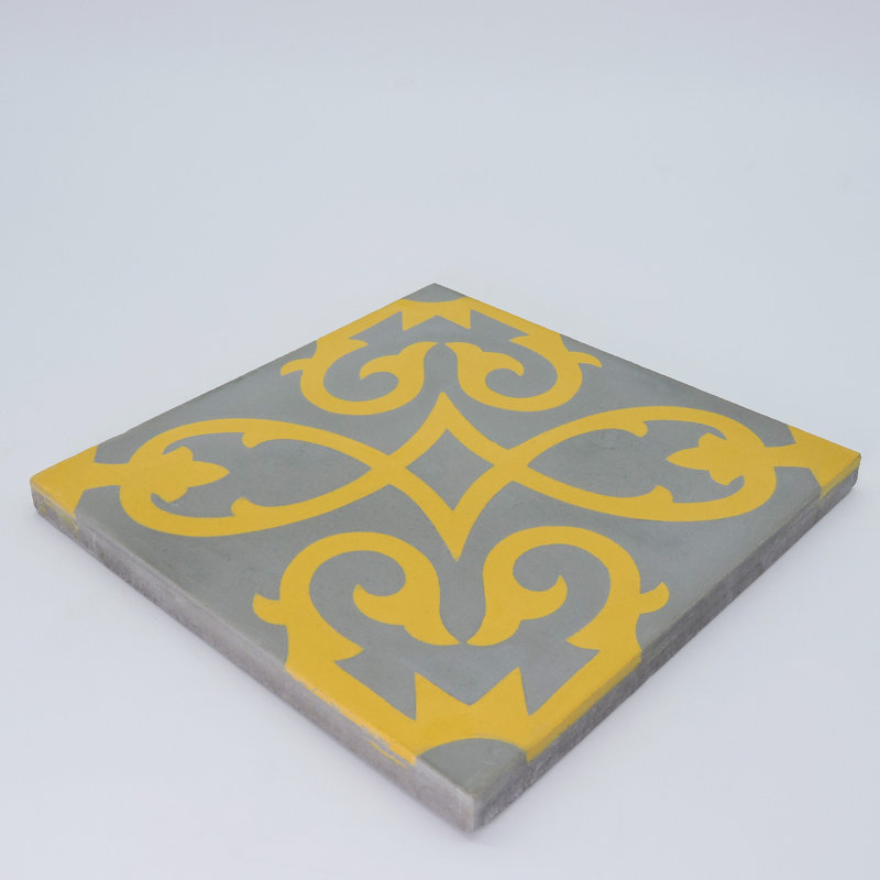 Agadir 8" x 8" Cement Patterned Wall & Floor Tile, Yellow/Blue/White