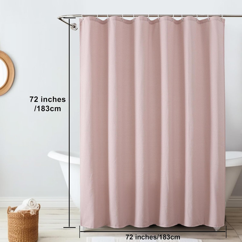 Ensemble de rideau de douche rose rosé, rideau de douche en tissu robuste texturé gaufré pour salle de bain, rideau de bain imperméable de luxe hôtelier avec poids de 230 g / m² avec 12 crochets en plastique, lavable à la machine, 72 x 72 po