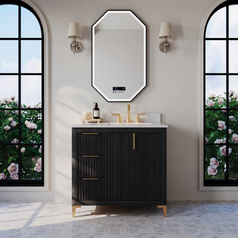 Turlington  Bath Vanity Set With White Quartz Vanity Top And White Undermount Basin, Black Oak, 36"