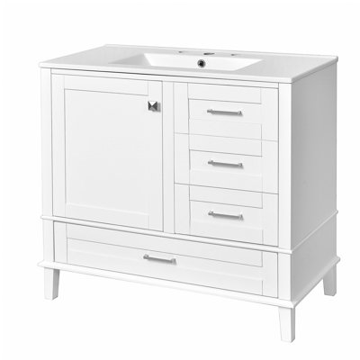 Armoire de rangement moderne de 36 po avec cadre en pin massif, 1 porte à fermeture douce et 3 tiroirs, armoire de rangement moderne