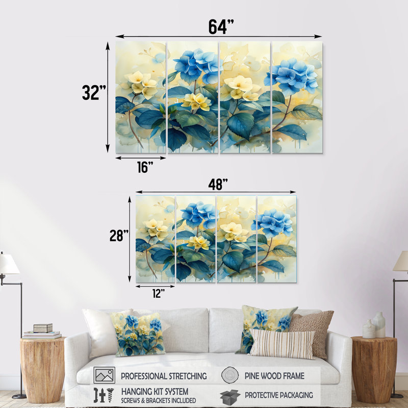 Beaubien - Hortensia, ensemble d'art mural sur toile, H 28 po x l 48 po