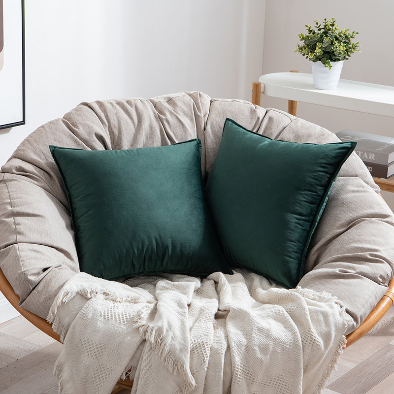  Housse de coussin carré en velours, Vert foncé, H 18 po x l 18 po, Housse de coussin seulement - sans coussin