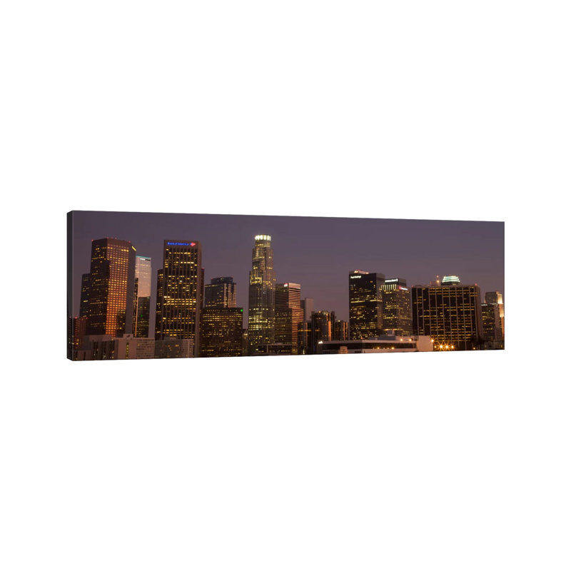 Los Angeles Panoramic Skyline Cityscape (Night) by Unknown Artist - Wrapped Canvas Panoramic Print
