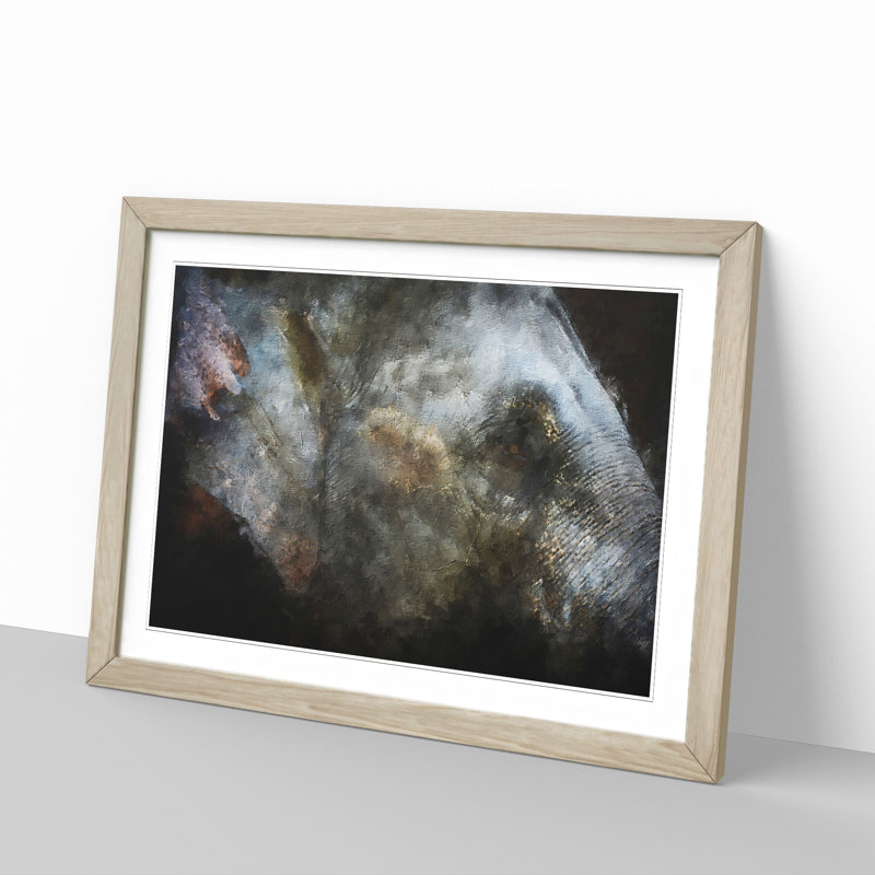 Colourful Elephant - Picture Frame Painting Print, 33cm H x 45cm W x 2cm D, Oak Framed