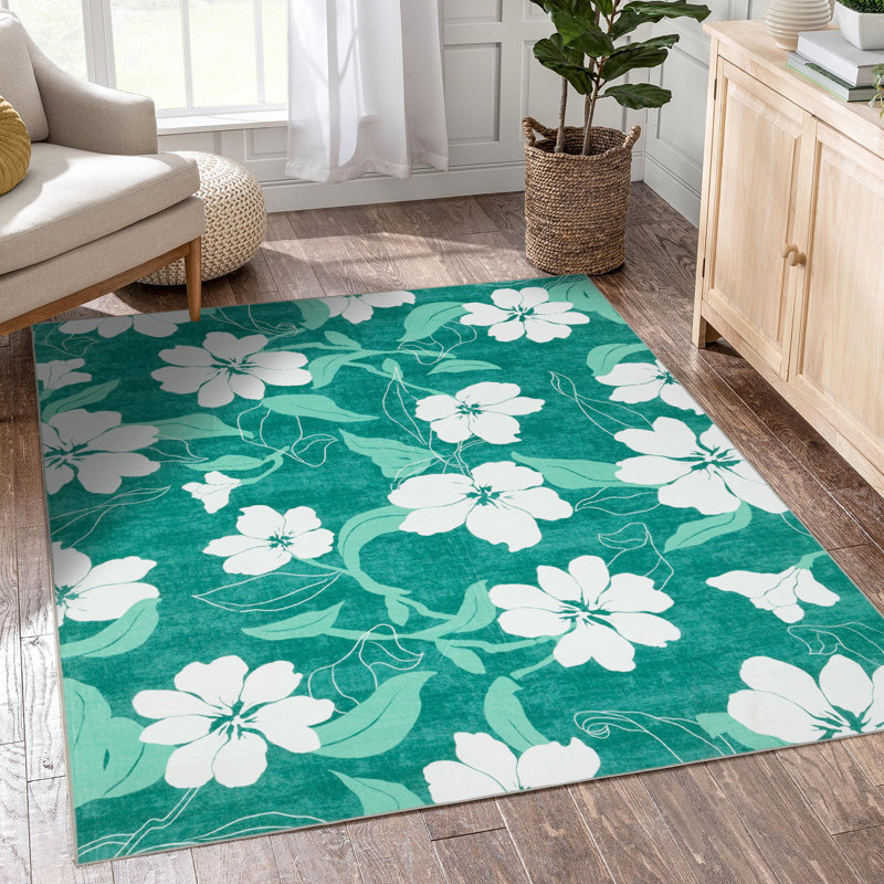 Tropical Bloom Floral Machine Washable Area Rug, Rectangle 6' x 9'