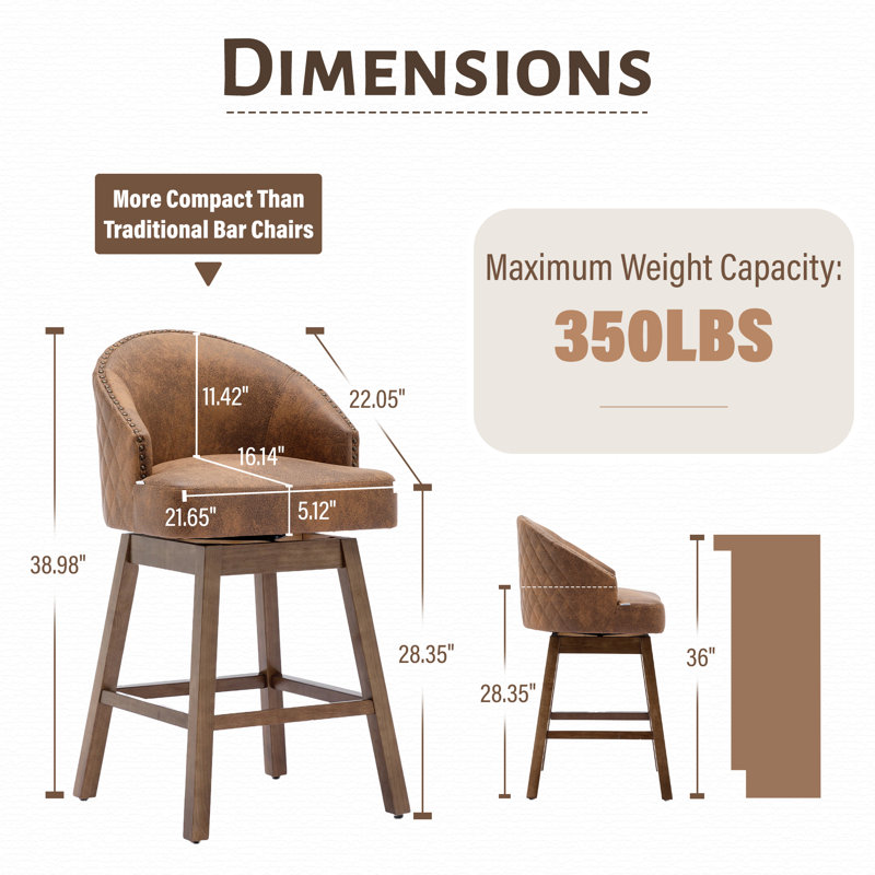 Nivelles Swivel Upholstered Faux Leather Counter Stool, Brown, Coffee