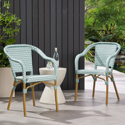 Ensemble de 2 chaises bistro French Country, fauteuil avec armature en rotin et aluminium, résistant à la rouille et résistant aux rayons UV et capacité de 300 lb, pour patio