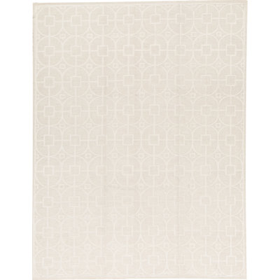 Wool Geometric Area Rug in Light Gray