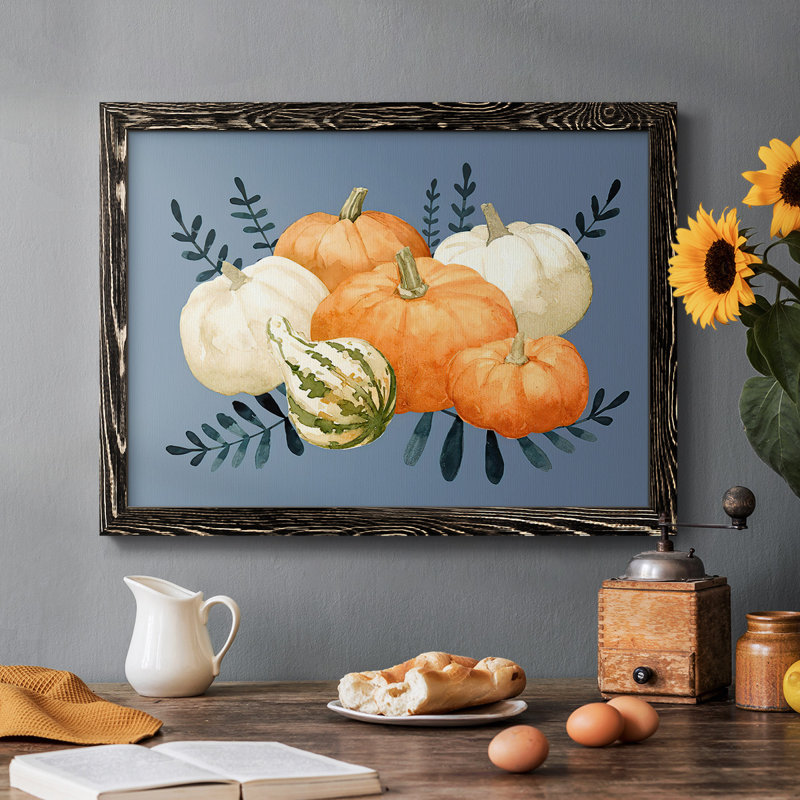 " Autumn Orange & Blues I ", Black, 22" H x 32" W