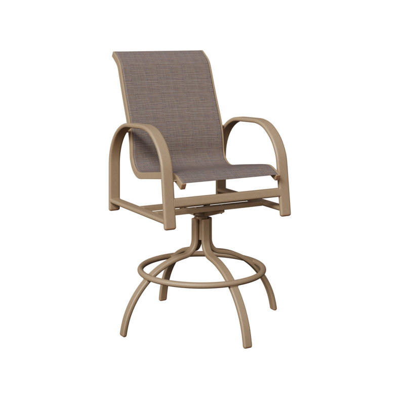 Chaise de bar pivotante en aluminium et chêne berlinois Berlin Gardens, Chêne veiné de bois, Bleu cadet Shelby
