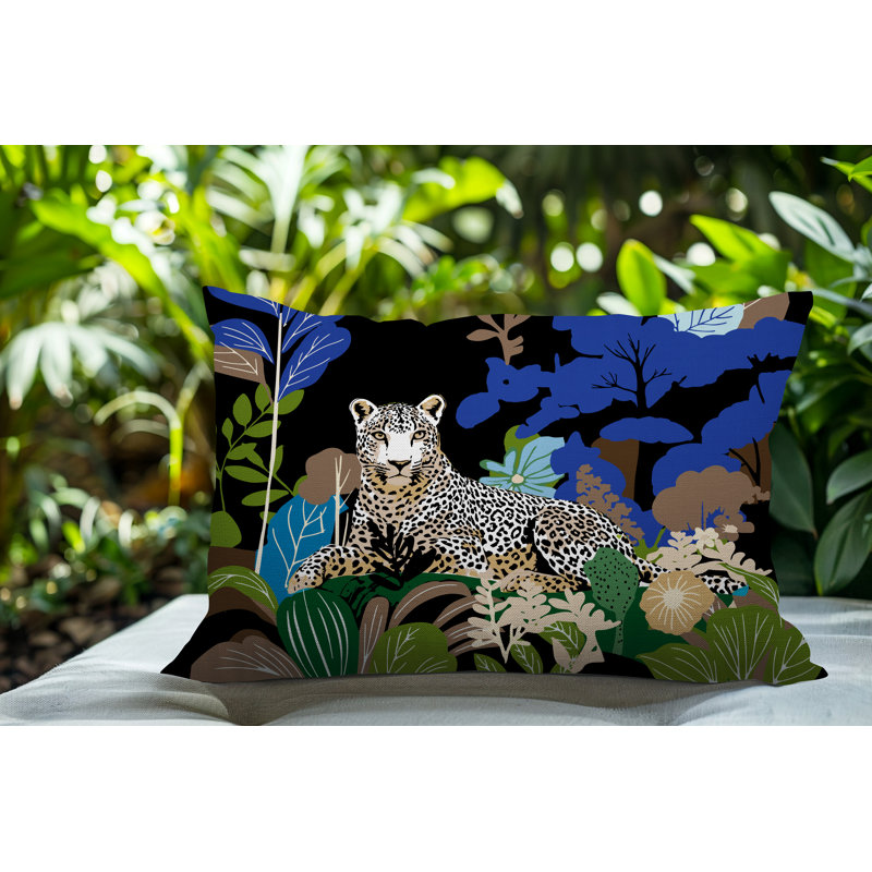 Oreiller rectangulaire réversible intérieur / extérieur Tai Leopard, Rectangle H 14 po x l 20 po, Marine