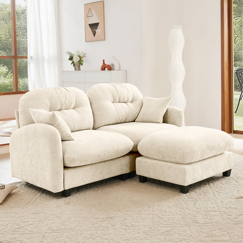 Canapé modulaire en forme de L avec repose-pieds Cloud, tissu en chenille doux, dossier à coussin touffeté, mousse haute densité pour des espaces polyvalents