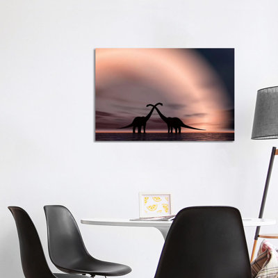 The Silhouetted Forms of a Pair of Courting Sauropod Dinosaurs 1 Piece Wrapped Canvas Wall Art