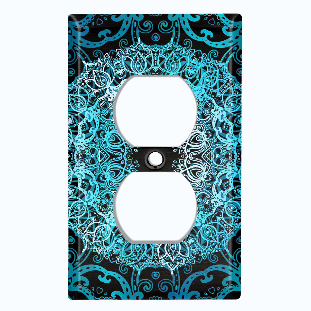 Teal Blue Circle Mandala Black Patterned 1 - Gang Duplex Outlet Standard Wall Plate WorldAcc